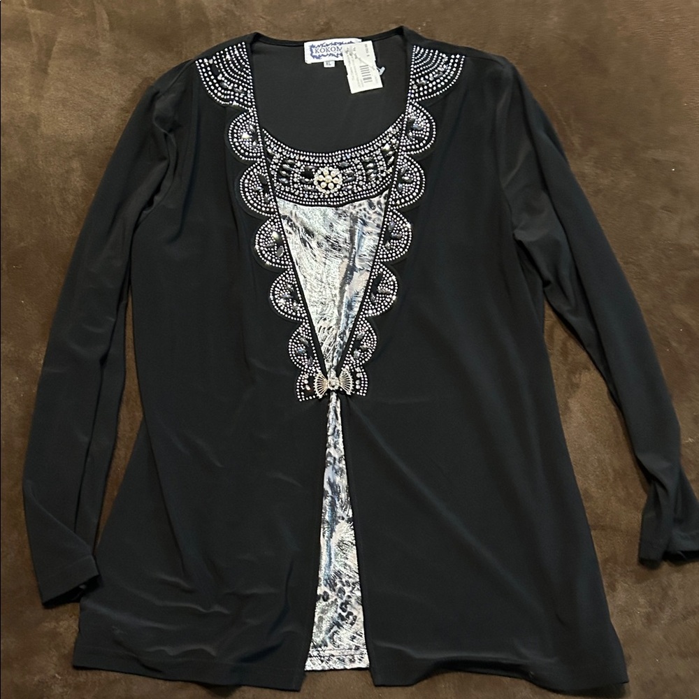 NWT XL Kokomo Elegant Black Embellished Women's Top